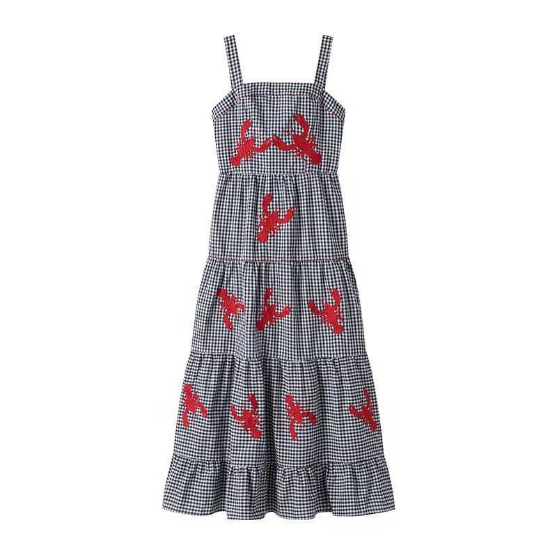 2024 Spring Womens Fashion and Leisure All Cotton Embroidered Hanging Strap Dress