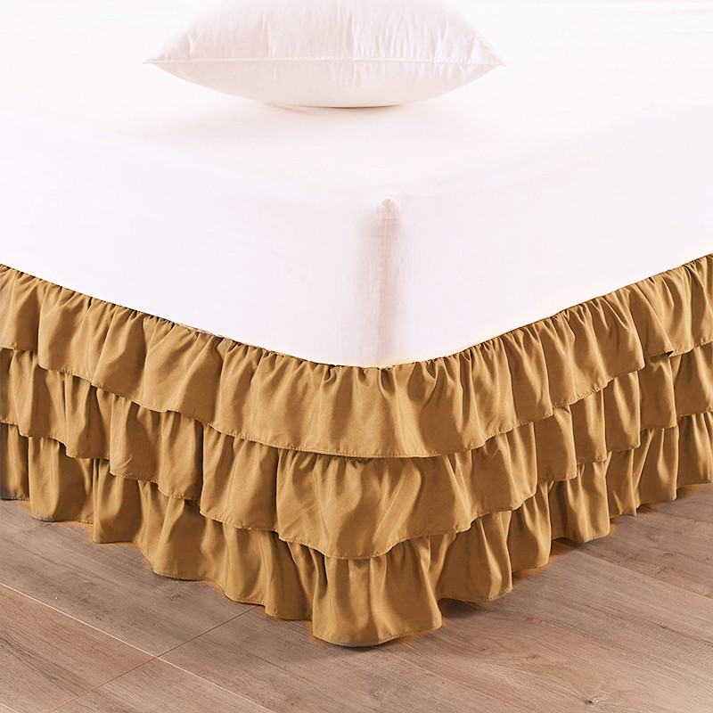 Luxurious Premium Quality Three Layers Ruffles Waterfall Style Bed Skirt With Wrinkle and Fade Resistant Fabric-15 Inch High