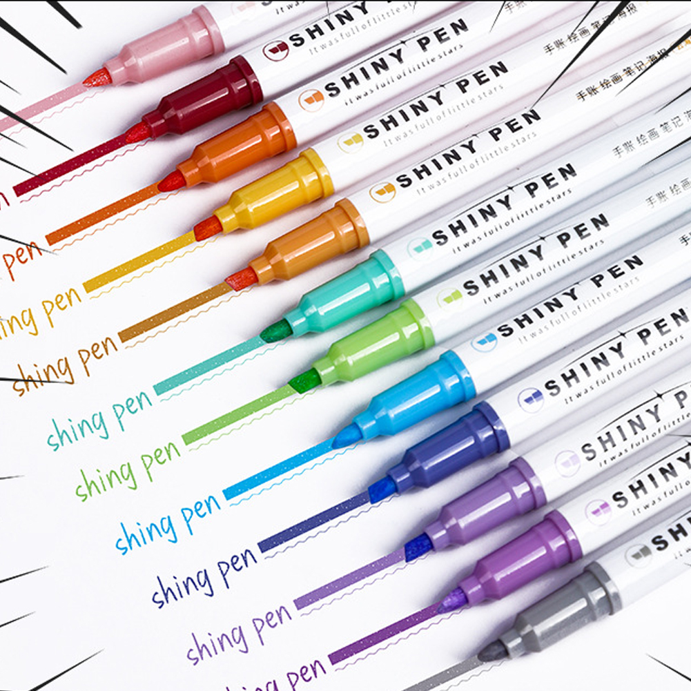 4/Shiny Glitter Highlighter Handwriting Pens Set Colorful Bling Highlighter Marker 4mm for School Art Drawing Painting Pen