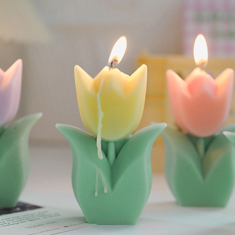 Tulip-Flower Shape Scented Candle Paraffin Wax Hand-made Aromatherapy Candle Birthday Wedding Candle Home Decorations