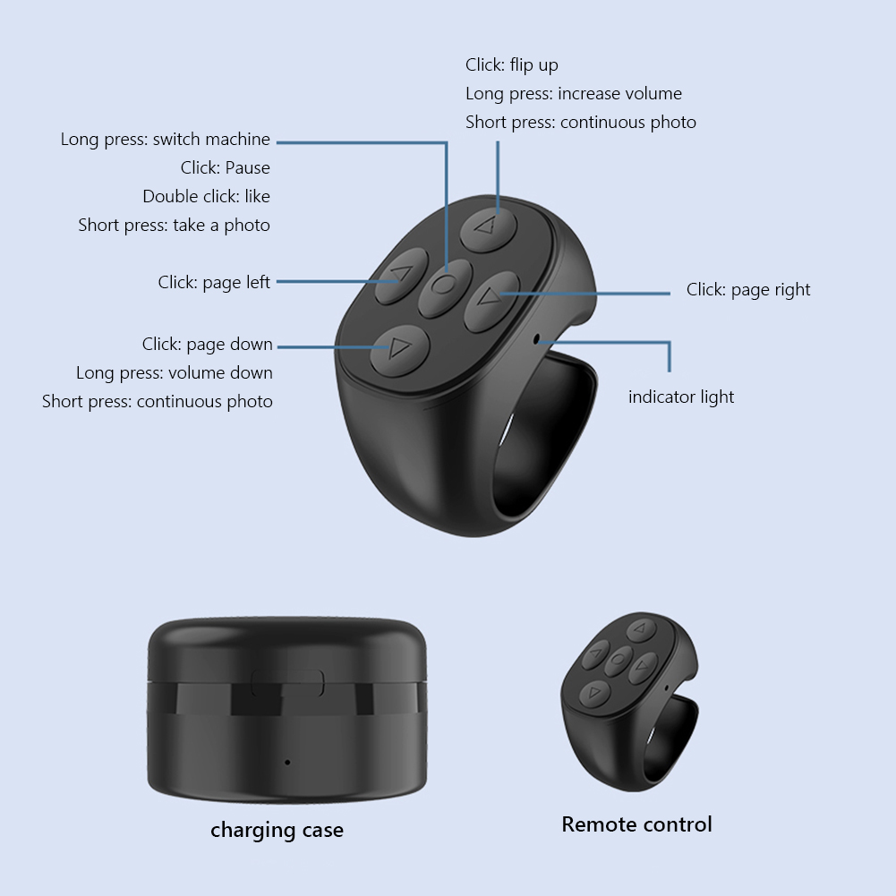 Fingertip Remote Control Ring för Tik-Tok Bluetooth-knappar Portable Mobiltelefon Selfie Timer Page Turner Controller Flipping