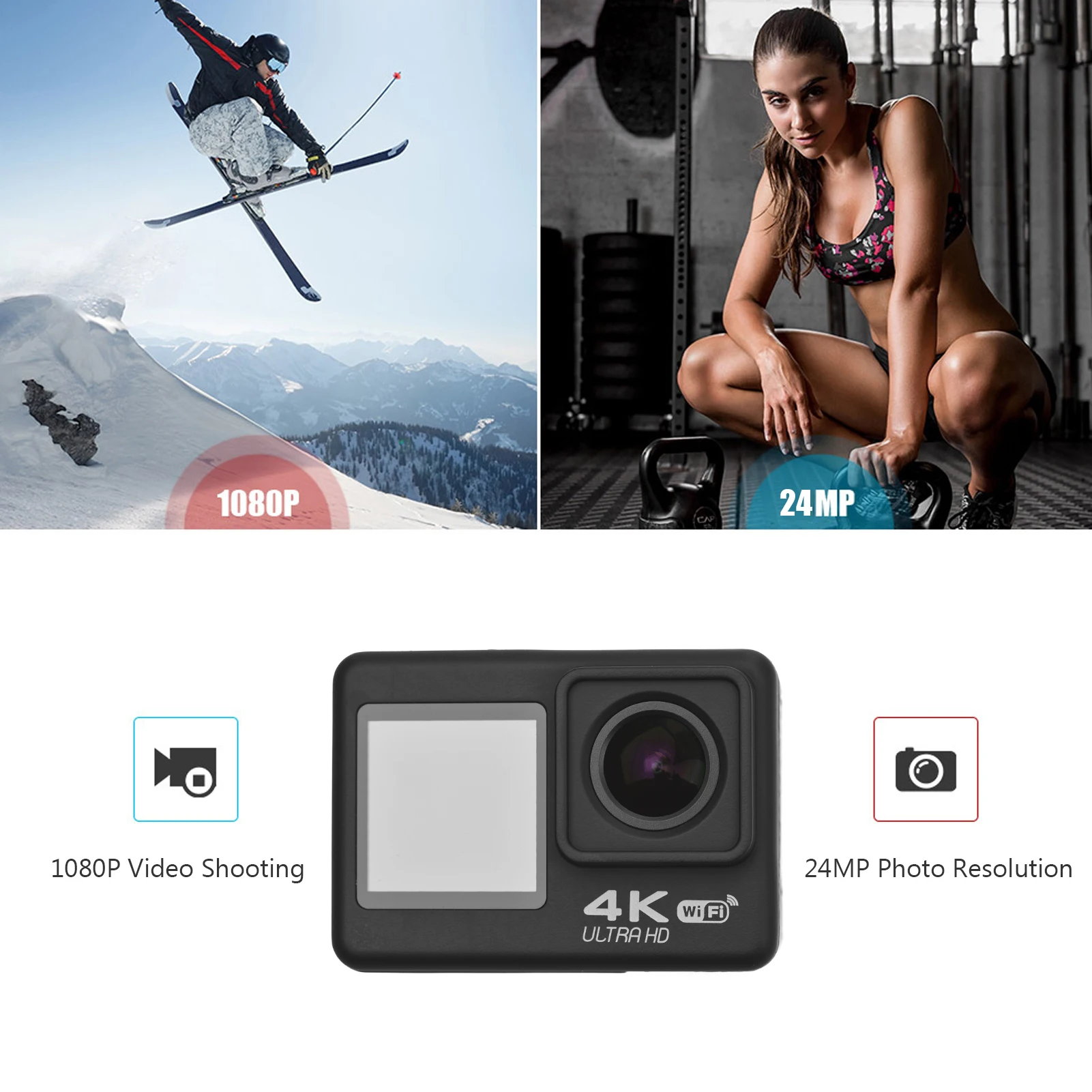 Cameras Andoer Action Camera 4K 60FPS Dual Screen Waterproof with Remote Control Sports Camera Helmet Action Camera for Diving Surfing