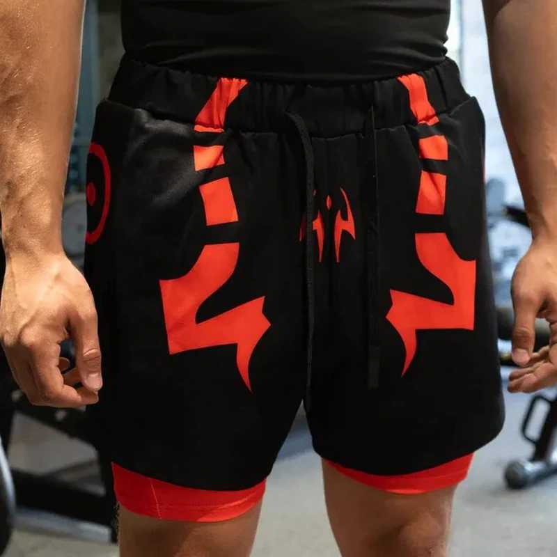 Mäns shorts 2-i-1 män som kör shorts snabbt torkande gym träning fitness shorts med kompression foder sommar casual shorts j240409