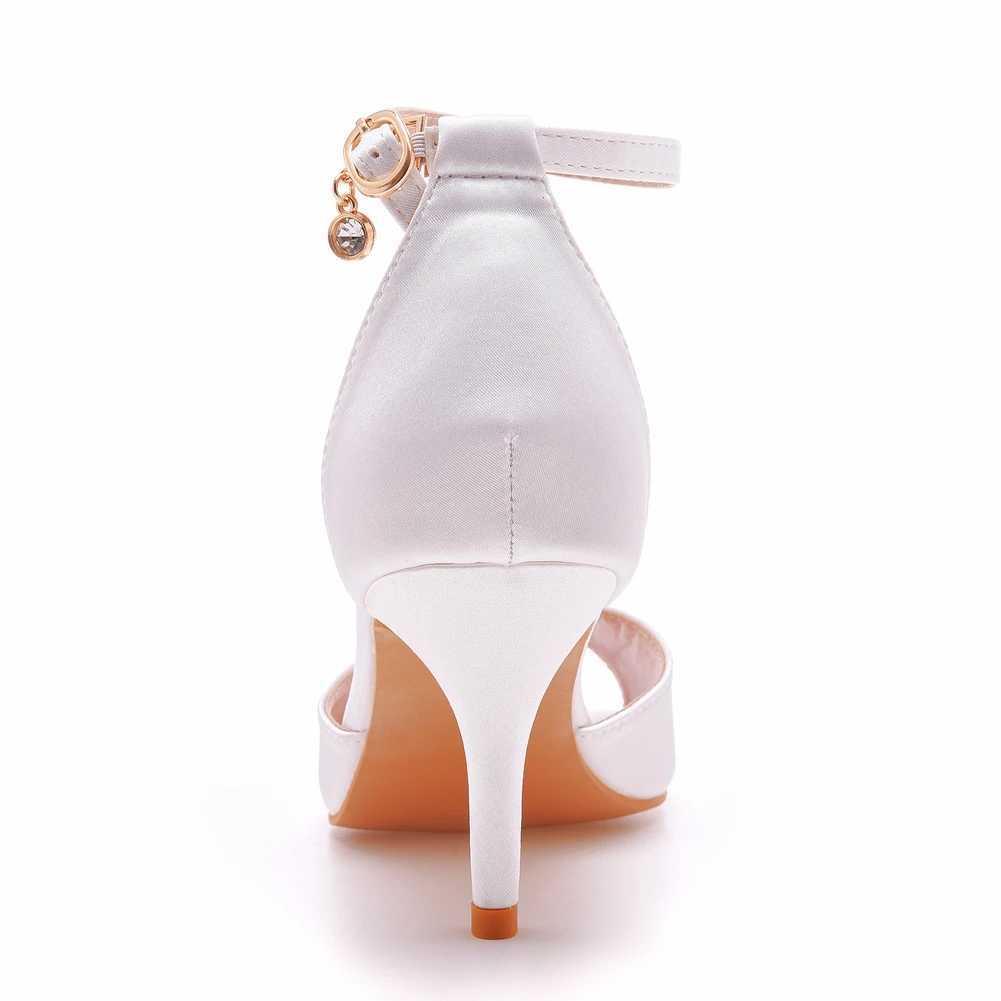 Dress Shoes Crystal Queen White Silk Women 7CM High Heels Banquet Wedding Sweet Wild Single Sandals Ladies Bride Party Dance Pumps H240409