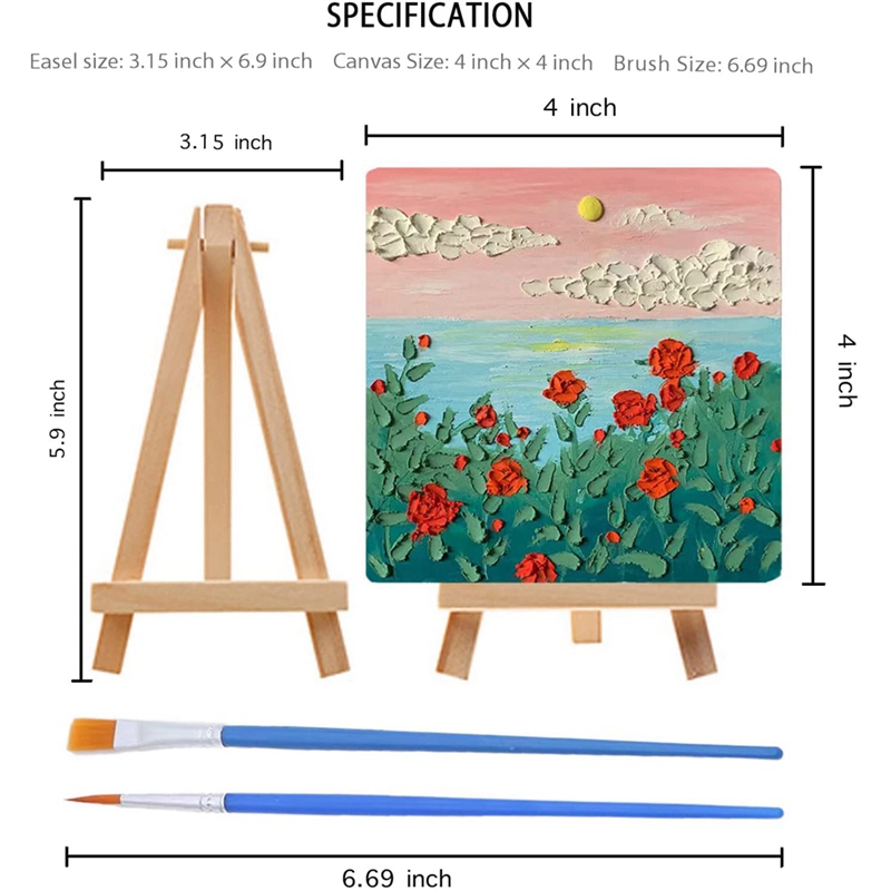 Mini Canvas And Easel Brush Set, Canvas 4X4 Inch, Pre-Stretched Canvas, Mini Painting Kit, Kids Painting Party