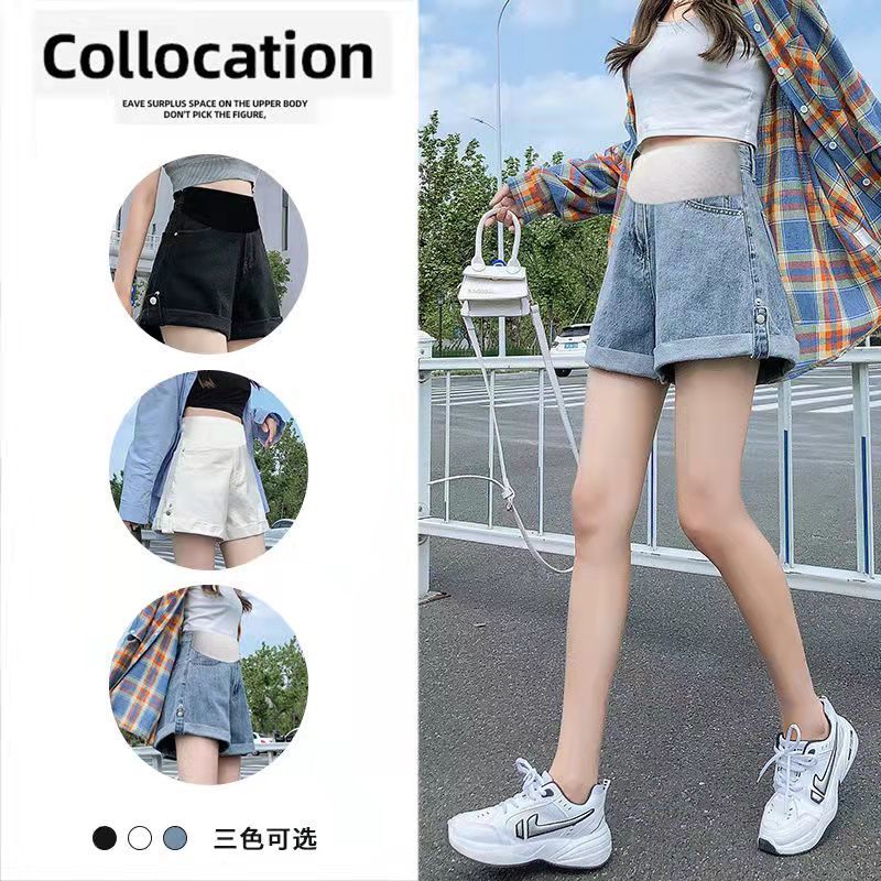 Nouveau short d'été de maternité Vêtements en denim pour femmes japonais et coréenne Femmes enceintes à grande jambe Shorts jeans