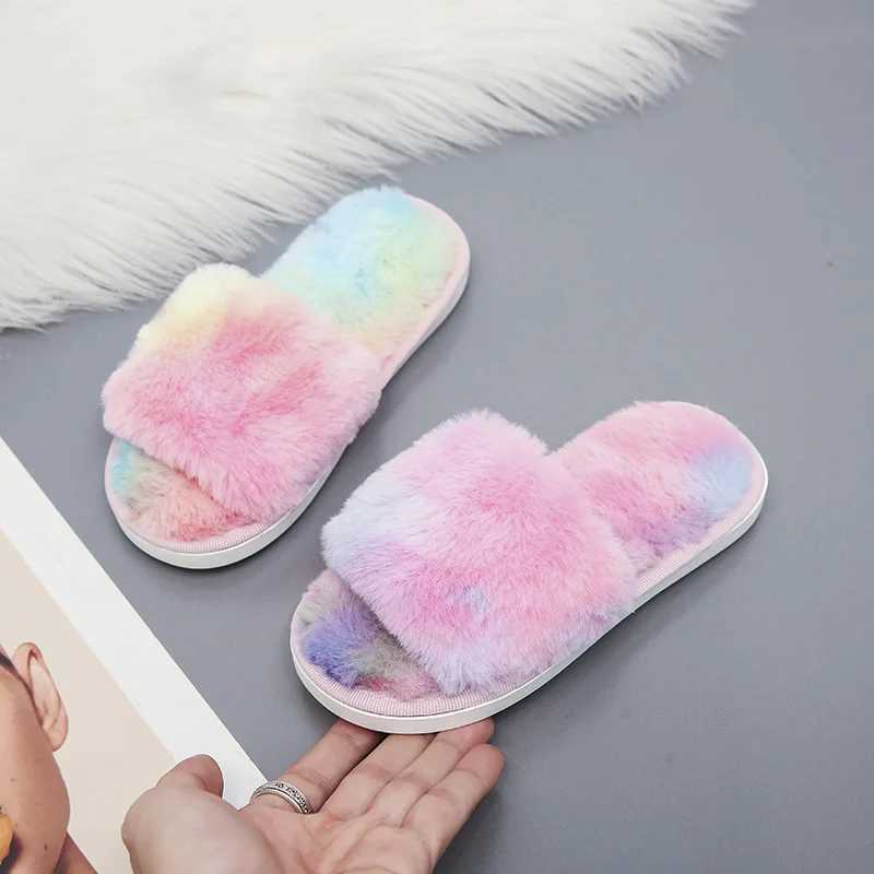 Slipper Kids Slippers Faux Fur Child Girls Girls Plaises Plaises à la maison Chaussures d'enfants intérieurs Plat Kid Kid Baby Chaussures For Girls Boys 2449