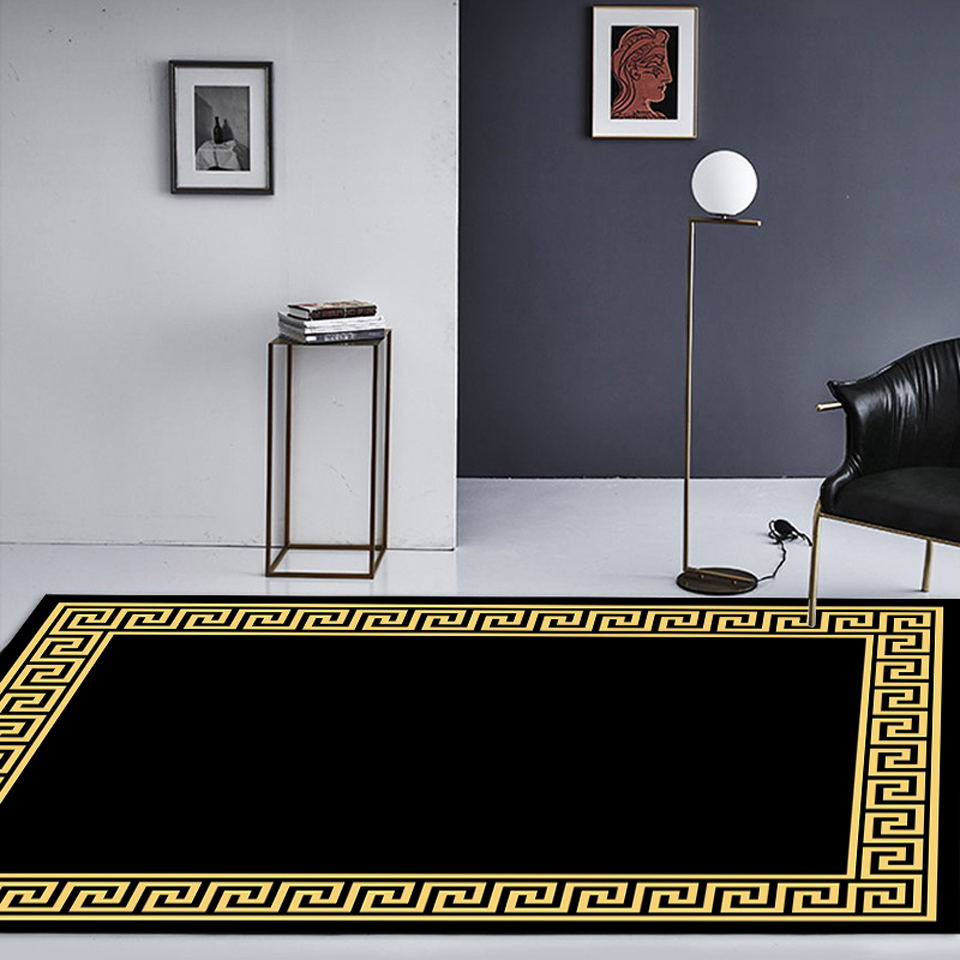Modern Luxury Black Yellow Gold Geometric Carpet Living Room Decor Carpet Kitchen Bathroom Non-slip Floor Mat Hallway Door Mat