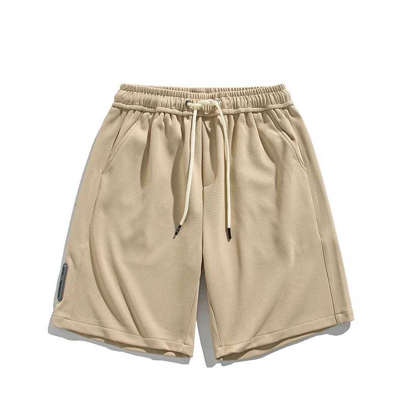 Men's Shorts 2024 Trend Summer Simple American Waffle Solid Mens Loose Pocket Brushed Elastic Waist Casual Knee Short Sleeve J240409