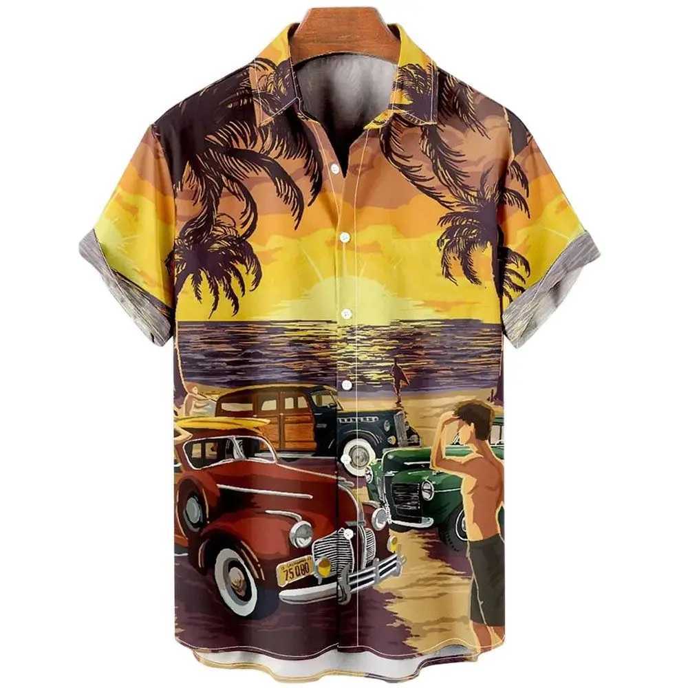 Camicie casual da uomo vacanza sul mare Take Mens Short Wasleve Collar Shirt Nuova bella spiaggia di sabbia sciolta di Hawaii Big Yards Camisa Floral Casual 2449