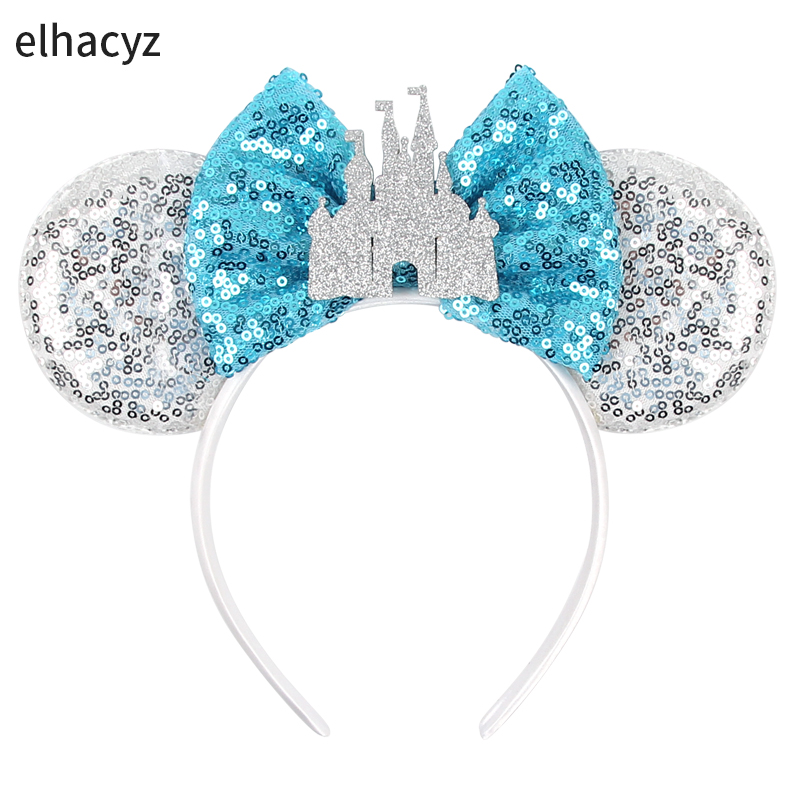 Nuevo Big Big Castle Mouse Ears Headband Festival Festival Party Festives Banda para el cabello Sequin Sequin Bow Boil Meave