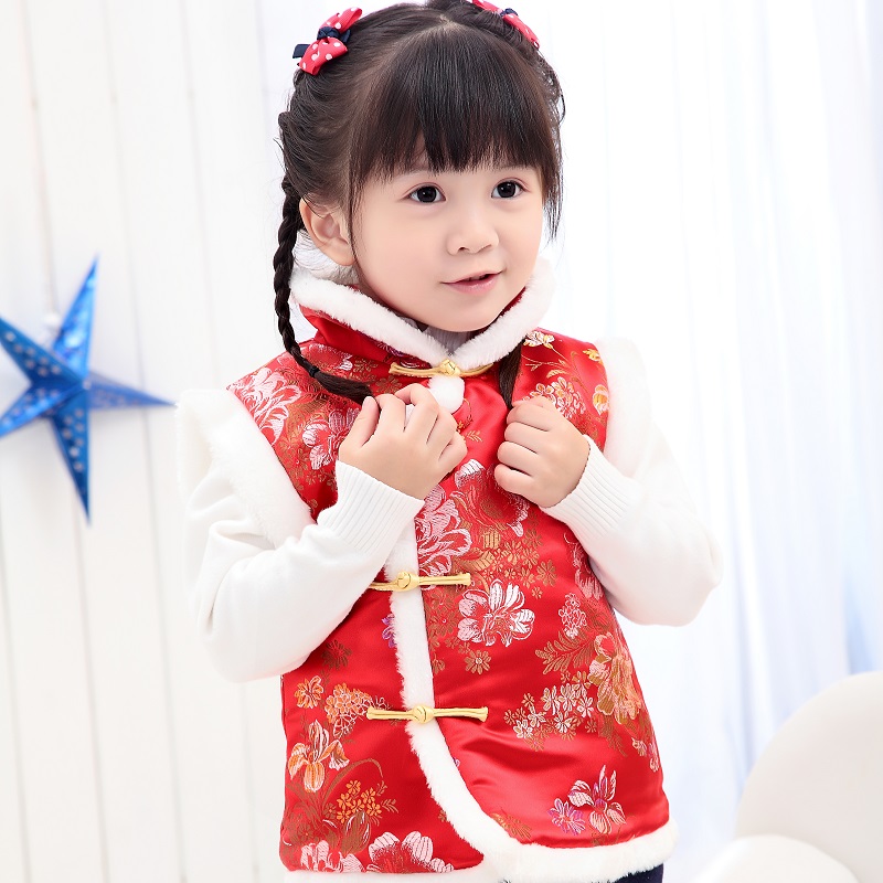 Новый год детский костюм зимняя детская одежда младенца детская детская детская мальчик и девочка в китайском стиле Cheongsam Qipao Costumes