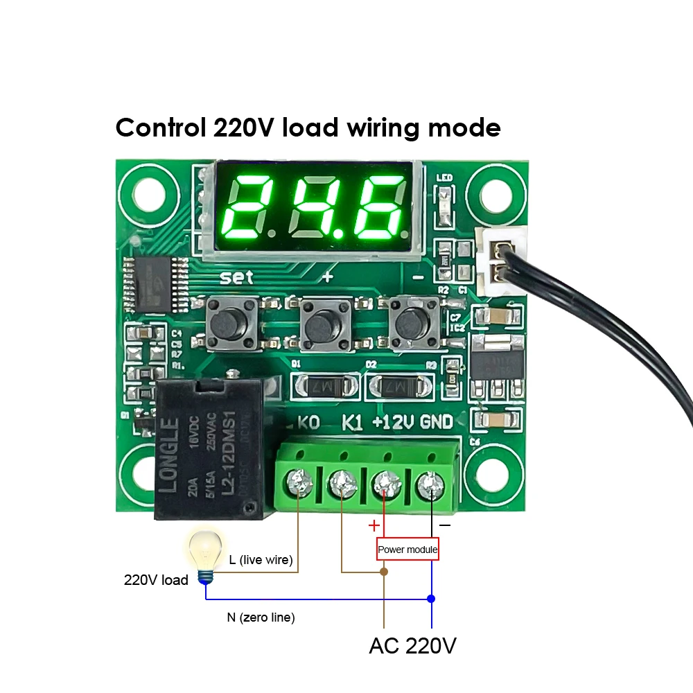 DC5V/12V/24V AC110-220V W1209 LED digital constant temperature controller Thermometer switch module Waterproof NTC sensor