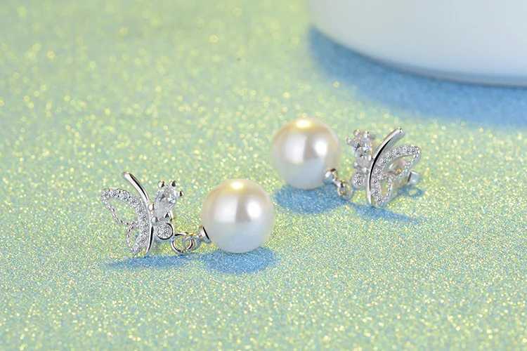 Charme novo em 925 Sterling Silver Butterfly Zircon Pearl Womens Stud Ladies Luxury Jewelry Christmas mais vendendo frete grátis Gaabou240408