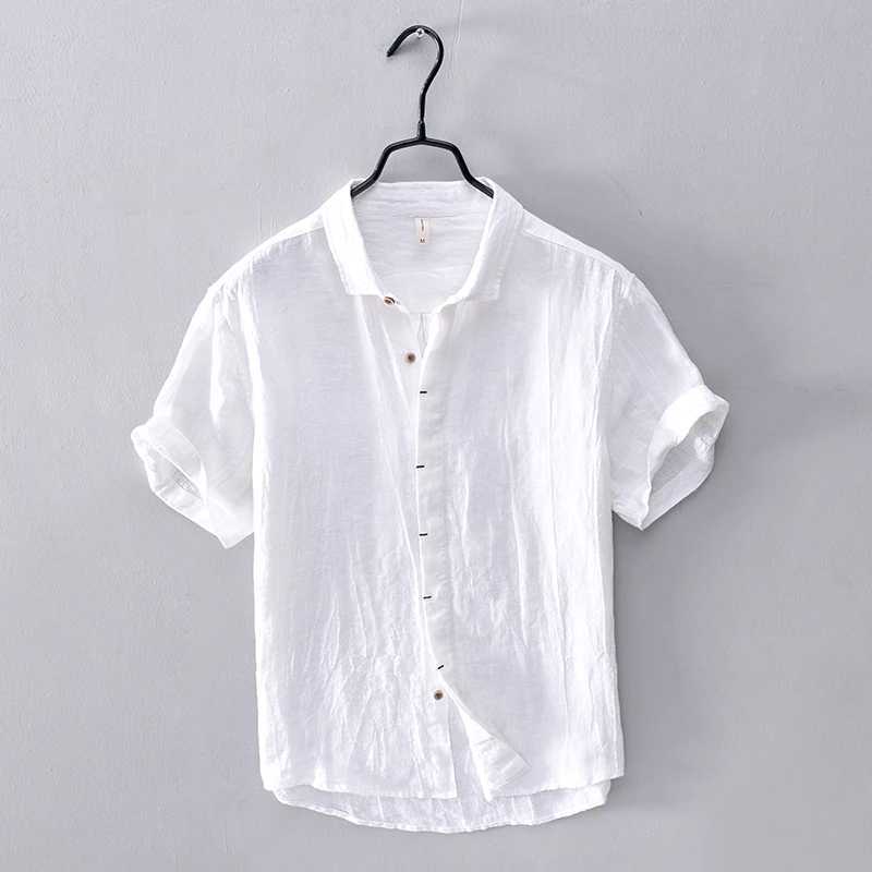 Chemises décontractées pour hommes 100% lin Nouveau arrivée à manches à manches à manches courtes et chemises de marque pour hommes pour hommes confortables hommes solides surchd camisa 2449