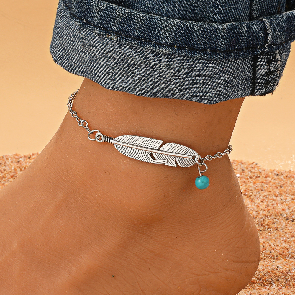 Vintage Boho Feather Pendant Anklet For Women Bohemian Summer Beach Leg Chain On Foot Ankel Armelets smycken