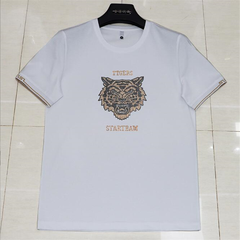 2024 Herrkvinnor Designer Hot Drill Tiger Head Letter Fashion Athleisure T-shirt Cotton Casual Tees Kort ärm Luxury Hip Hop Streetwear T Shirts Size M-4XL