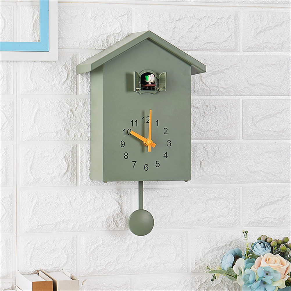 ミニマリストのカッコウ時計振り子時計自然鳥の音声ウォールアートクロックウォールアートホームリビングルームキッチンオフィス装飾