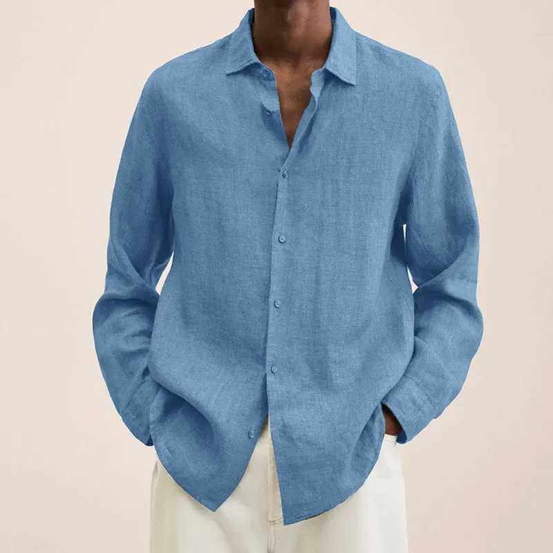 Chemises décontractées pour hommes Spring Men Causal Linen Shirts Fashion Business Office Abèle Lower Longe Tops Place Vintage Color Couleur Button Vêtements 2449