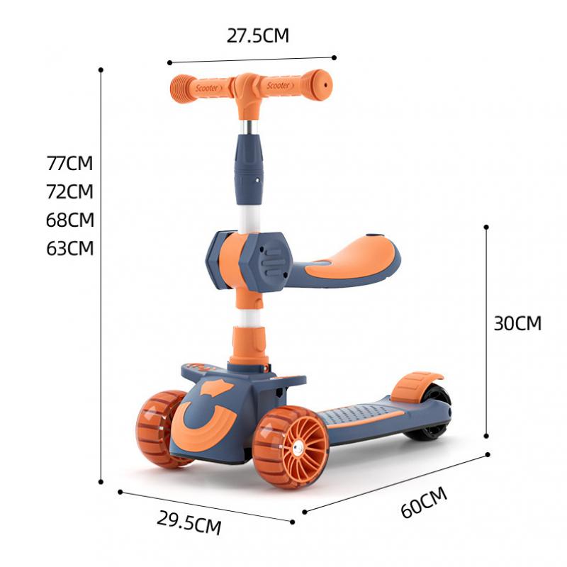 Scooter pour enfants avec des roues flash de musique et de siège pliant Hauteur réglable pour 2 à 12 ans