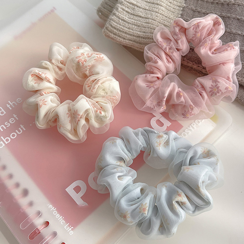 Sweet Double Layer Silk Organza Hair Rope Oversized Floral Hair Scrunchies For Hair Women Mesh Ponytail Holder Elastic Hair Band