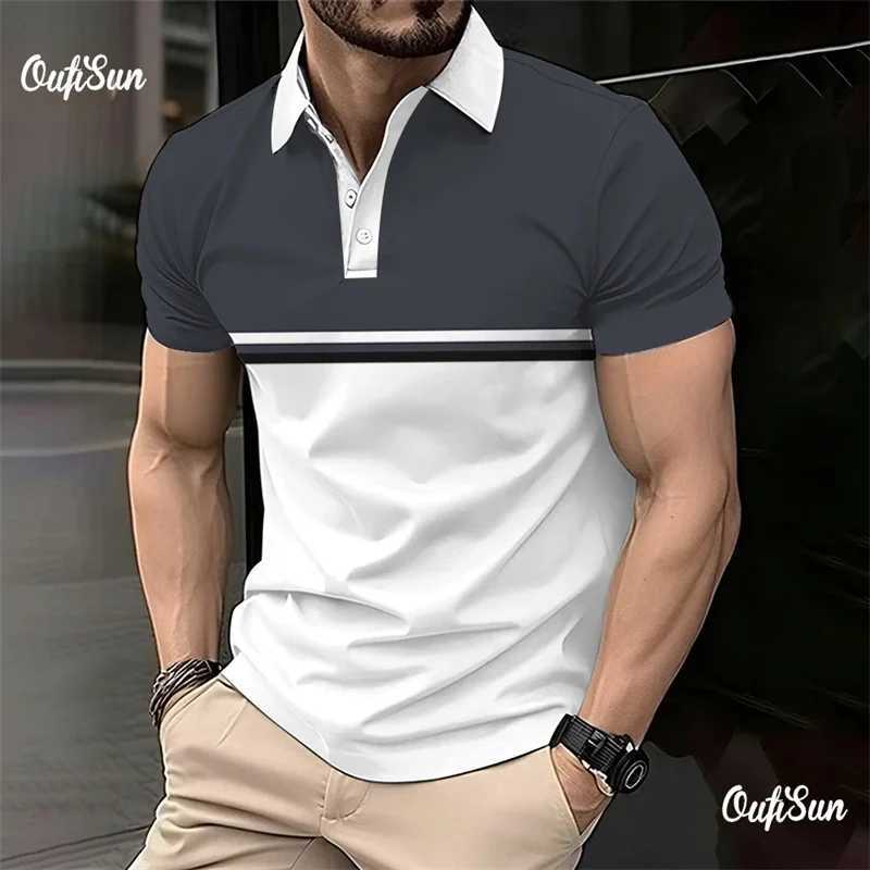 Camisas casuais masculinas 2024 New Mens Polo Cirtas listras de manga curta Camisetas casuais Button Top Tees