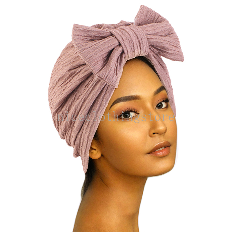 New Women Big Bow Knot Turban Hijab Indian Muslim Chemo Hair Loss Cap Stretchy Beanie Cap Arab Islamic Bonnet Cover Cancer Hat