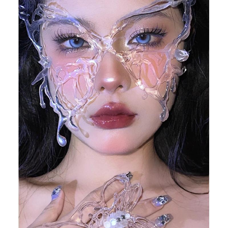 Przezroczysta twarz pokrywa motyla Elf cos pół twarzy Makeup Ball Halloween Future Technology Maska dla mężczyzn i kobiet
