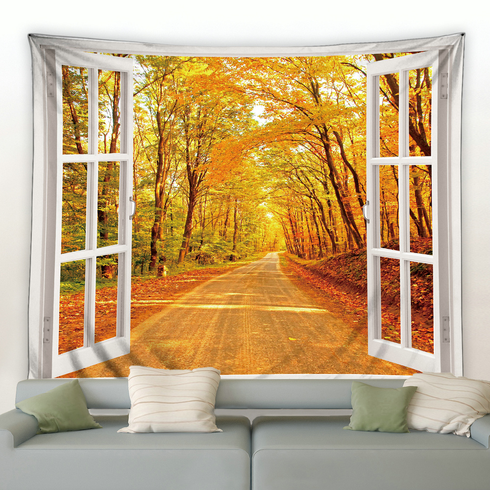 Autumn Forest Orange Tapestry bela paisagem Luz solar de parede boêmia pendurada tapeçarias de tons de fundo hippie de fundo