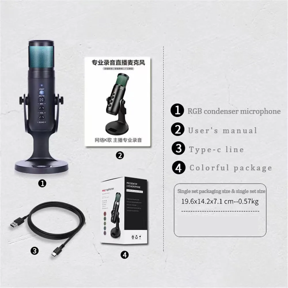 Microphones ZZMA USB Microphone for Recording and Streaming on PC Phone Mac Headphone Output and TouchMute Button Mic with RGB Microfone