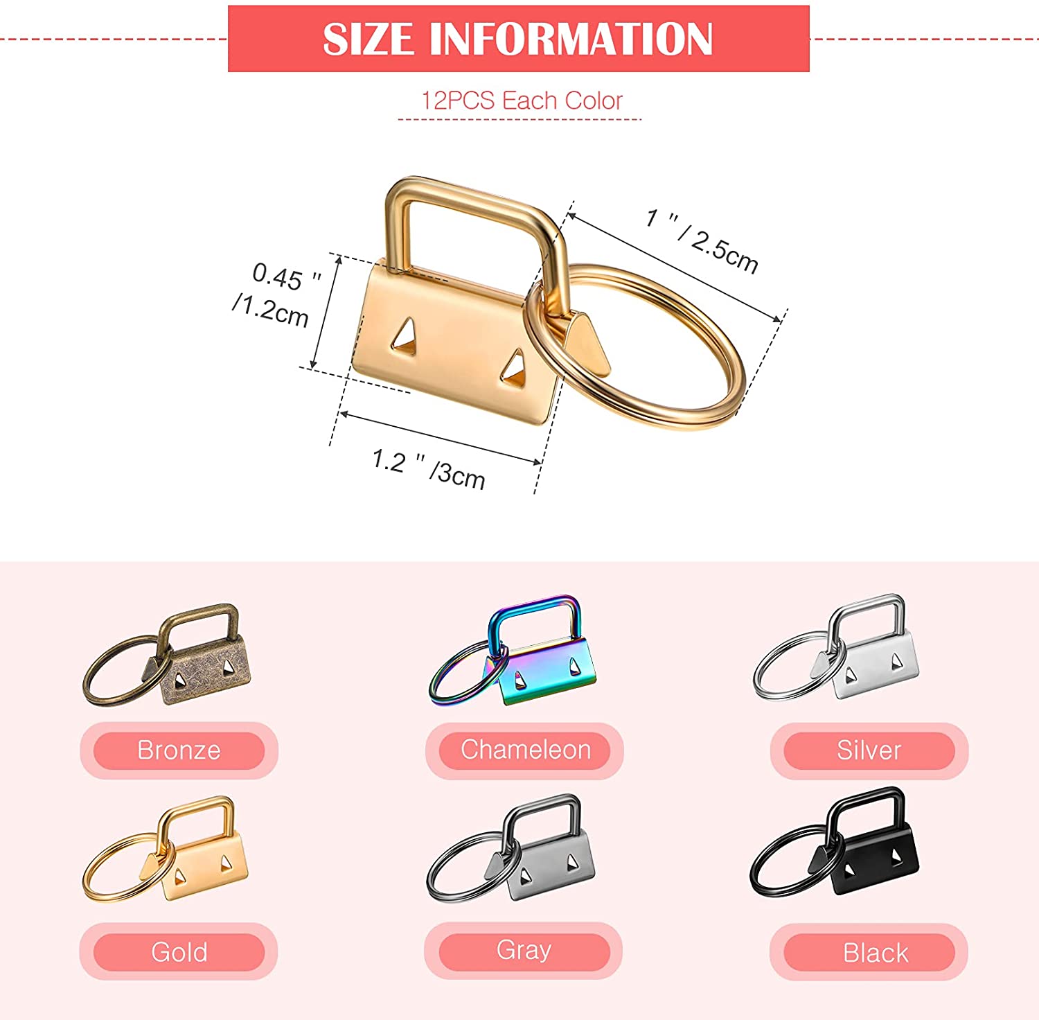 1inch Key Fob Keychain Hardware Kit DIY for Wristlet Clamp Bag Cell Phone Docorate Wallet Key Lanyard Making Install Easy