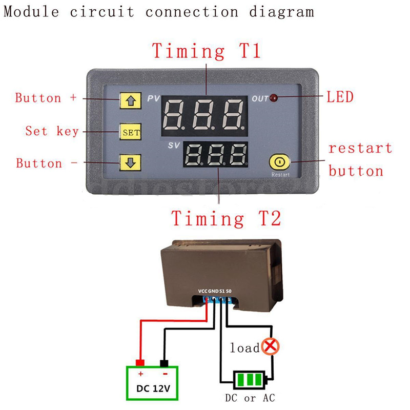 AC 110V 220V DC 12V Digital Time Delay Relay LED Display Cycle Timer Control Switch Relay Relay Relay Relay Switch