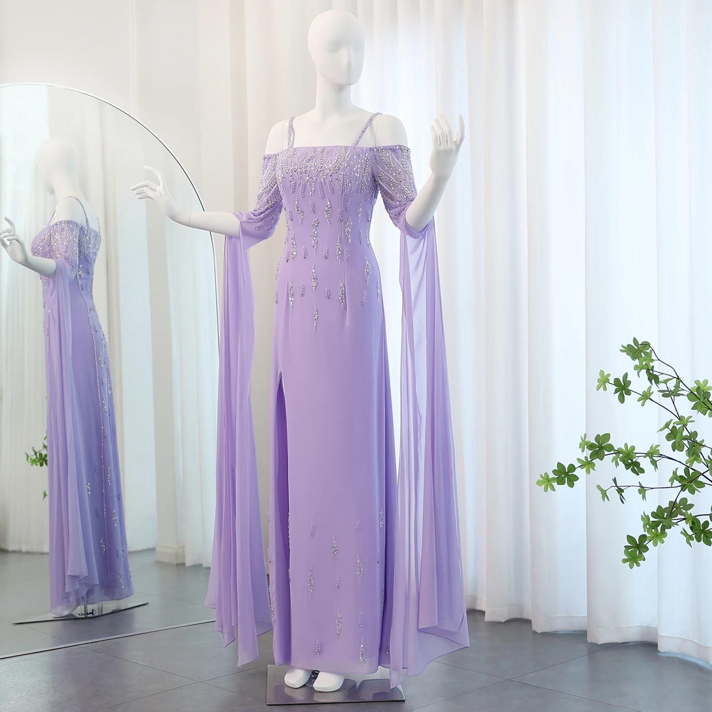 Sharon Said Arabic Lilac Mermaid Evening Dress with Cape Sleeves 2024 Luxury Dubai Beaded Women Formal Party Gowns