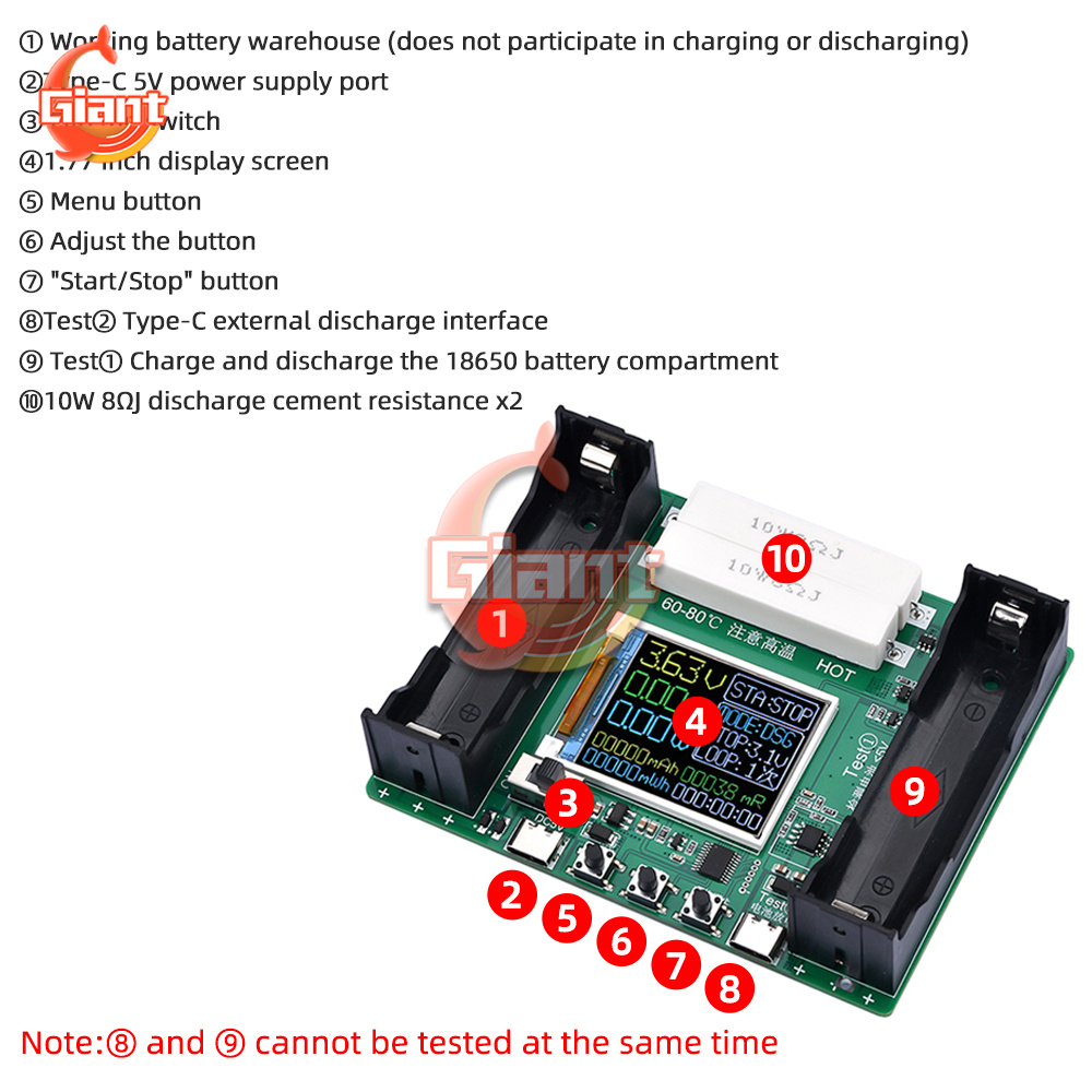 Type-C Display Battery Capacity Tester 18650 Battery Capacity Internal Resistance Tester MAh MWh Battery Power Detector Module