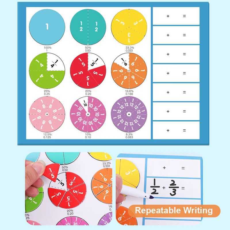 Magnetmagnet -Magnetspielzeug Holzmagnetfraktion Lernen Mathematikspielzeug Kinder Arithmetische Lernpädagogik Spielzeug Fraktionsbuch Set Parish Teaching AIDS 240409