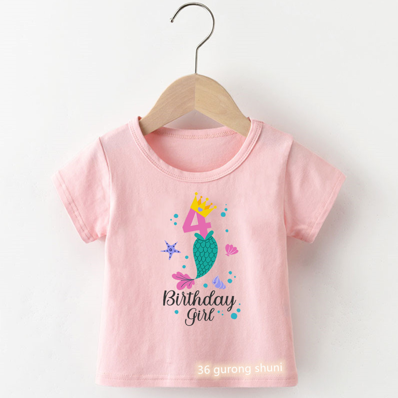 Kawaii Girls T-Shirt لطيف عدد عيد ميلاد حورية البحر بطباعة 1 2 3 4 5 6 7 8 9