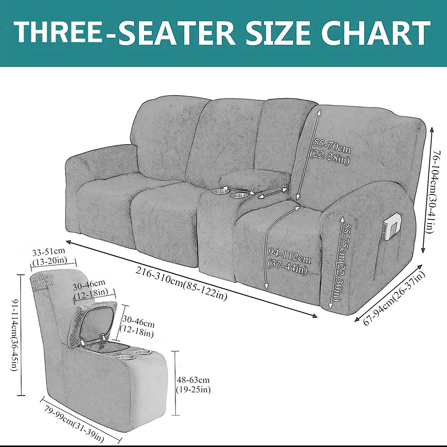 Recliner soffa täcker elastisk sammet soffskydd för 3 -sits återkommande möbelskydd med elastiska remmar för barn hundar husdjur
