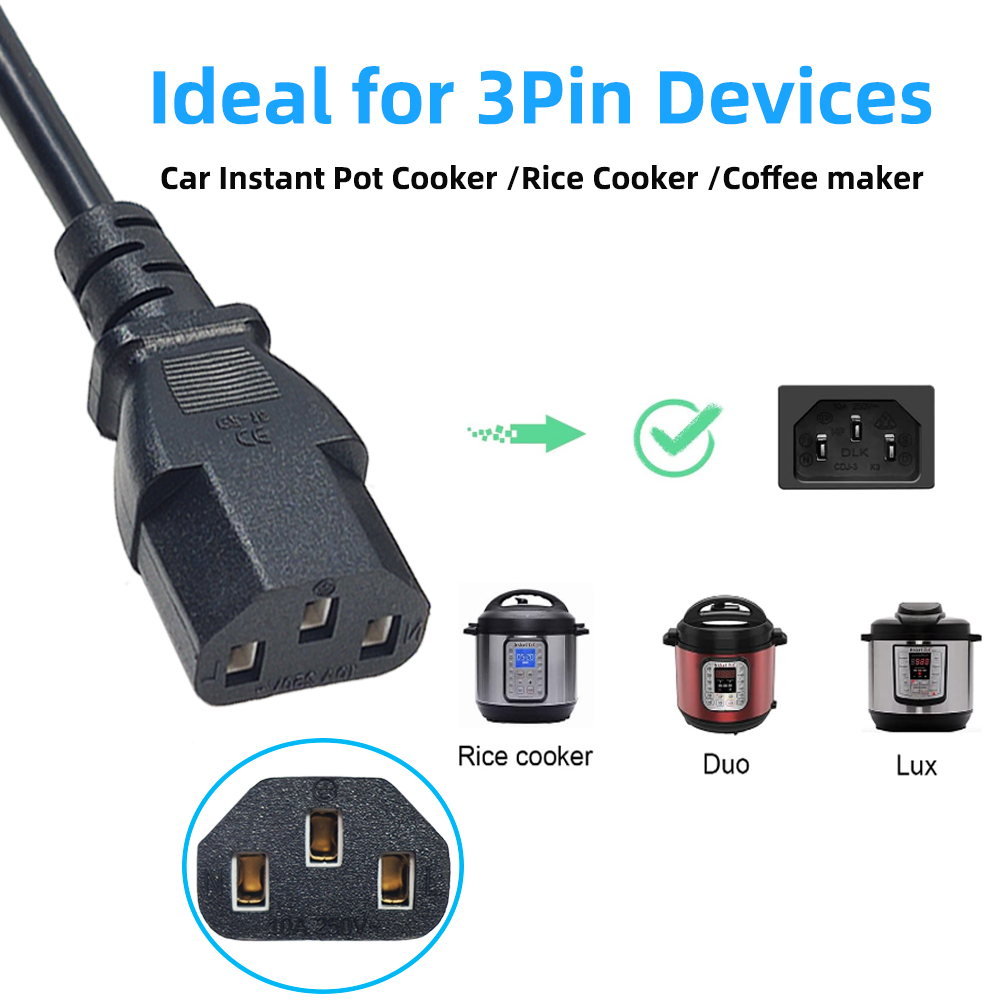 Universele voedingskabel 3 pin stekker met sigarete ligthe mannelijke plug voor auto instant pot elektrische snelkookkers rijstkokers