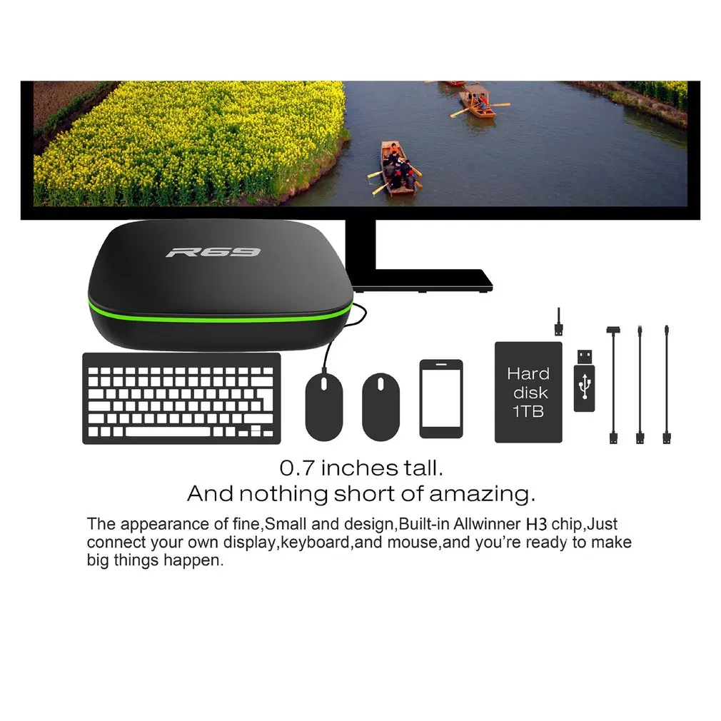 Box Original R69 Smart TV Box Android 7.1 Allwinner H3 Quad Core 2.4G WiFi Top Box 2GB 16GB 4K 1080p HD TVBox PK X96 Max