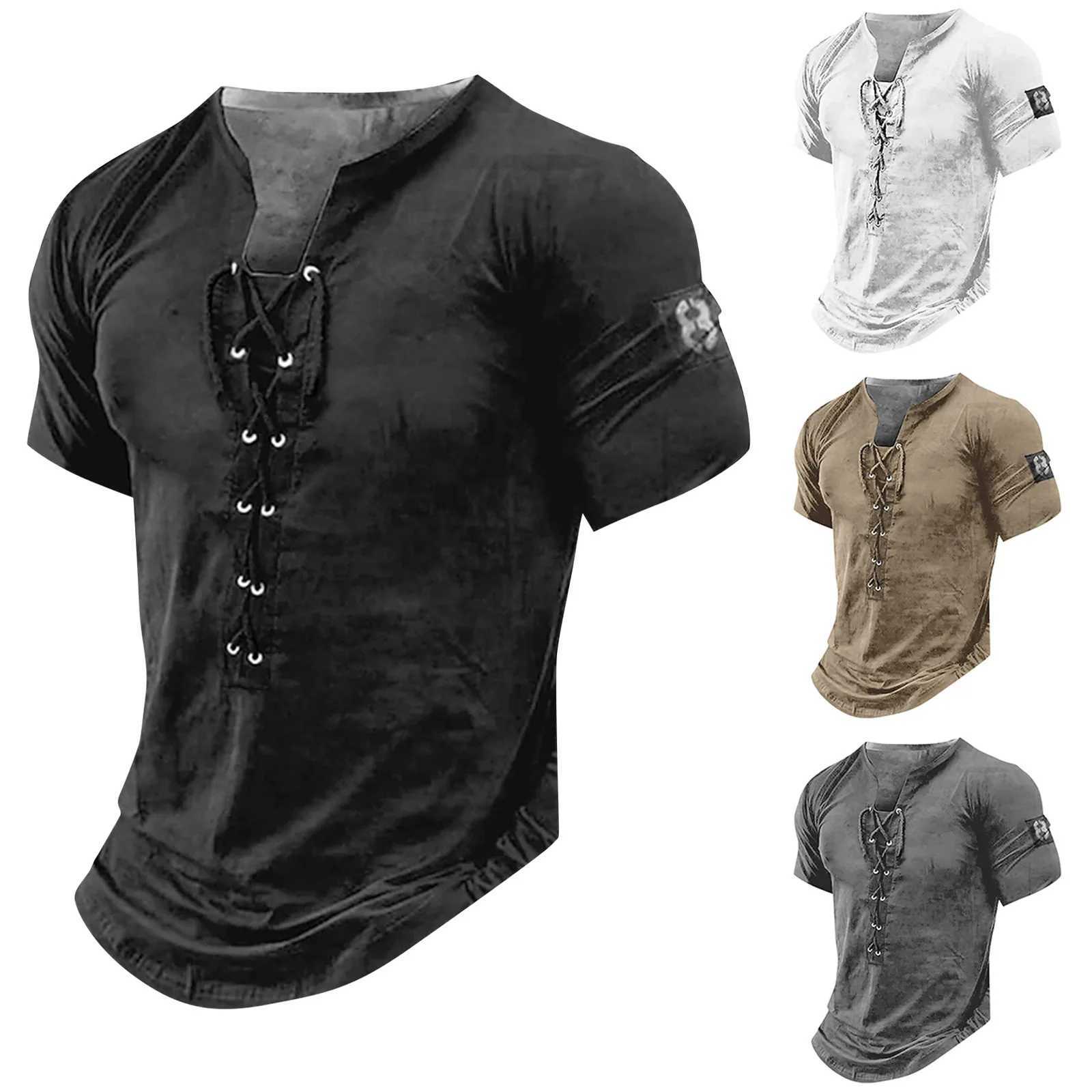 Camisas casuais masculinas homens henley colar camiseta v-deco