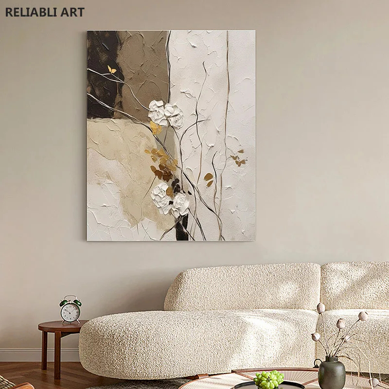 Abstract White Flower Oil Painting On Canvas,Print Poster, Wall Art Picture ,Paintings ,Modern Home Living Room Decor Cuadros