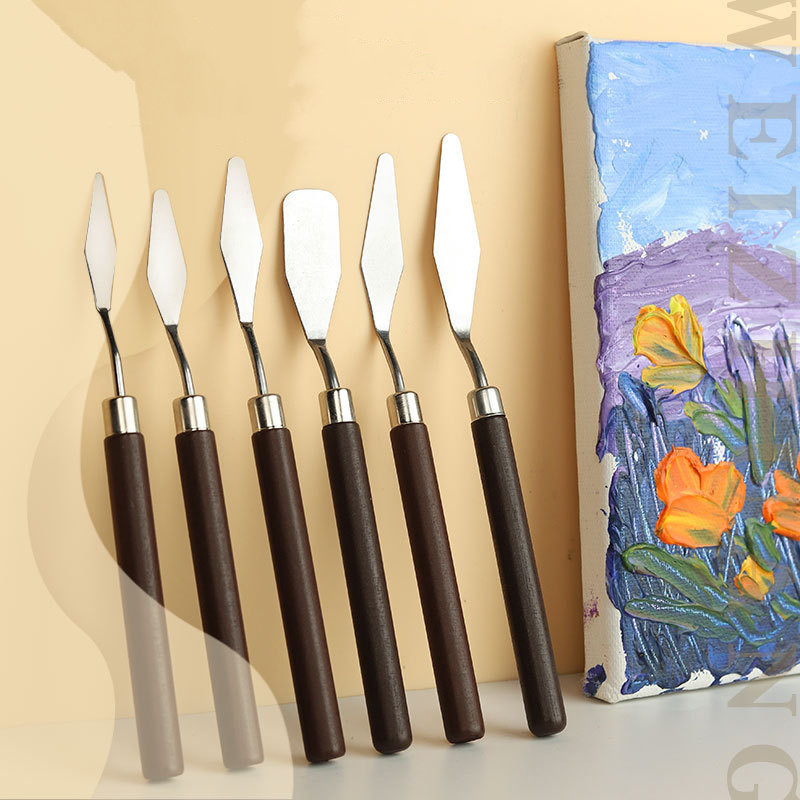 Art Spatula Pintura suave Spátula Pintura al óleo espátula Mango de madera Paleta con cuchillo Gouache Pintura Spátula Herramientas de pintura