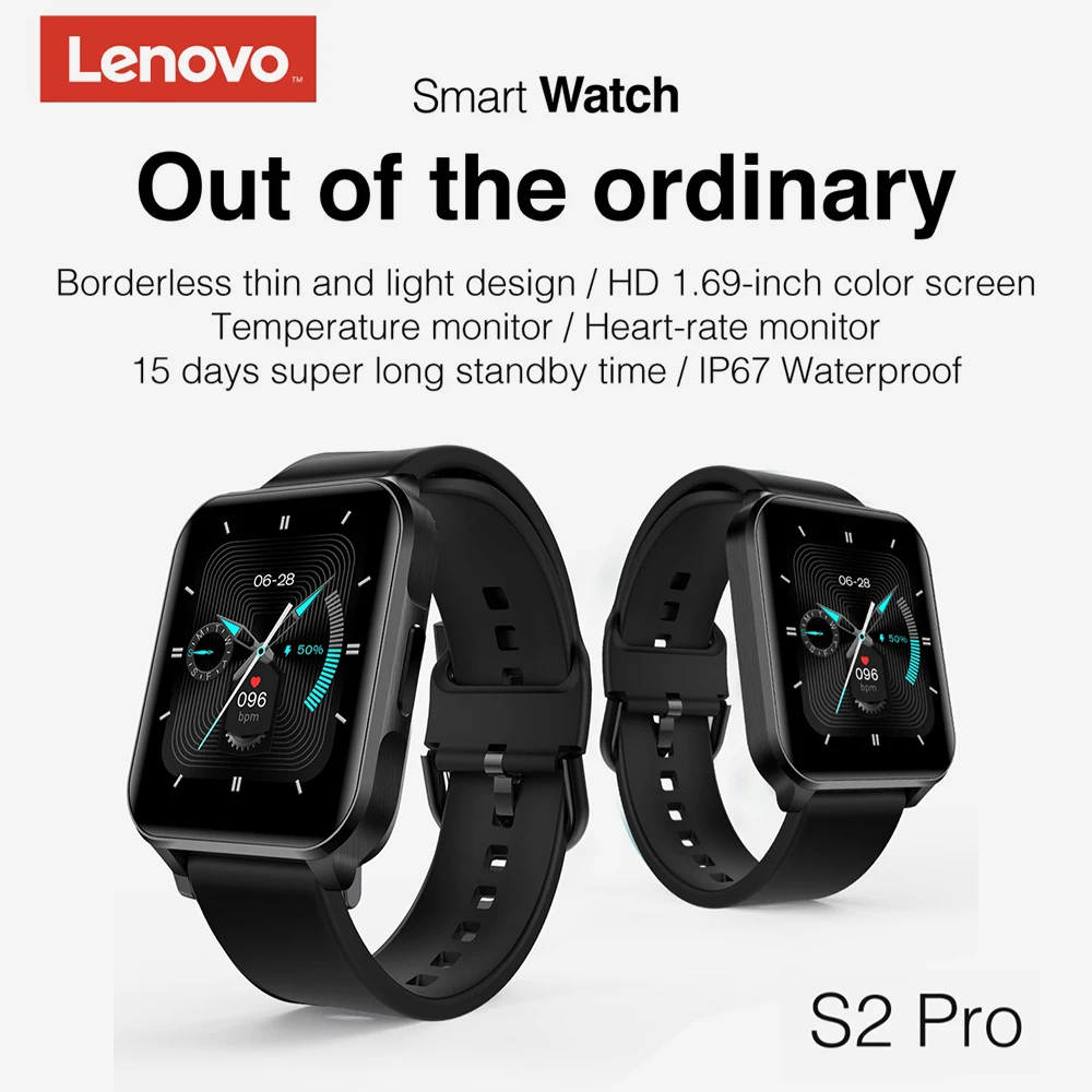 Watches Lenovo S2 Pro Smart Band Thermometer Heart Rate Sleep Monitoring Fitness Bracelet IPS Touch Screen IP67 Waterproof Sports Watch