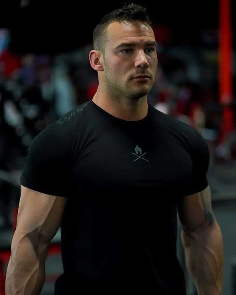 Camisas casuais masculinas Camisetas Moda Carta de Bodybuilding Carta de Bodybuilding Impressa Men Gym Gym Fitness Workout O-Neck Show Muscle 2449