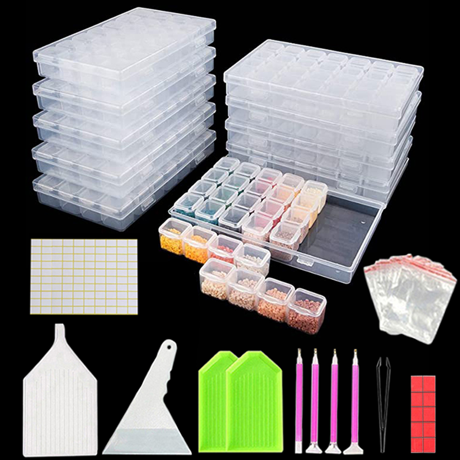 28 rutnät 5D DIY Diamond Målning Box Organizer Case Diamond Embrodery Accessories Lagringsbehållare med 40 st verktygssatser