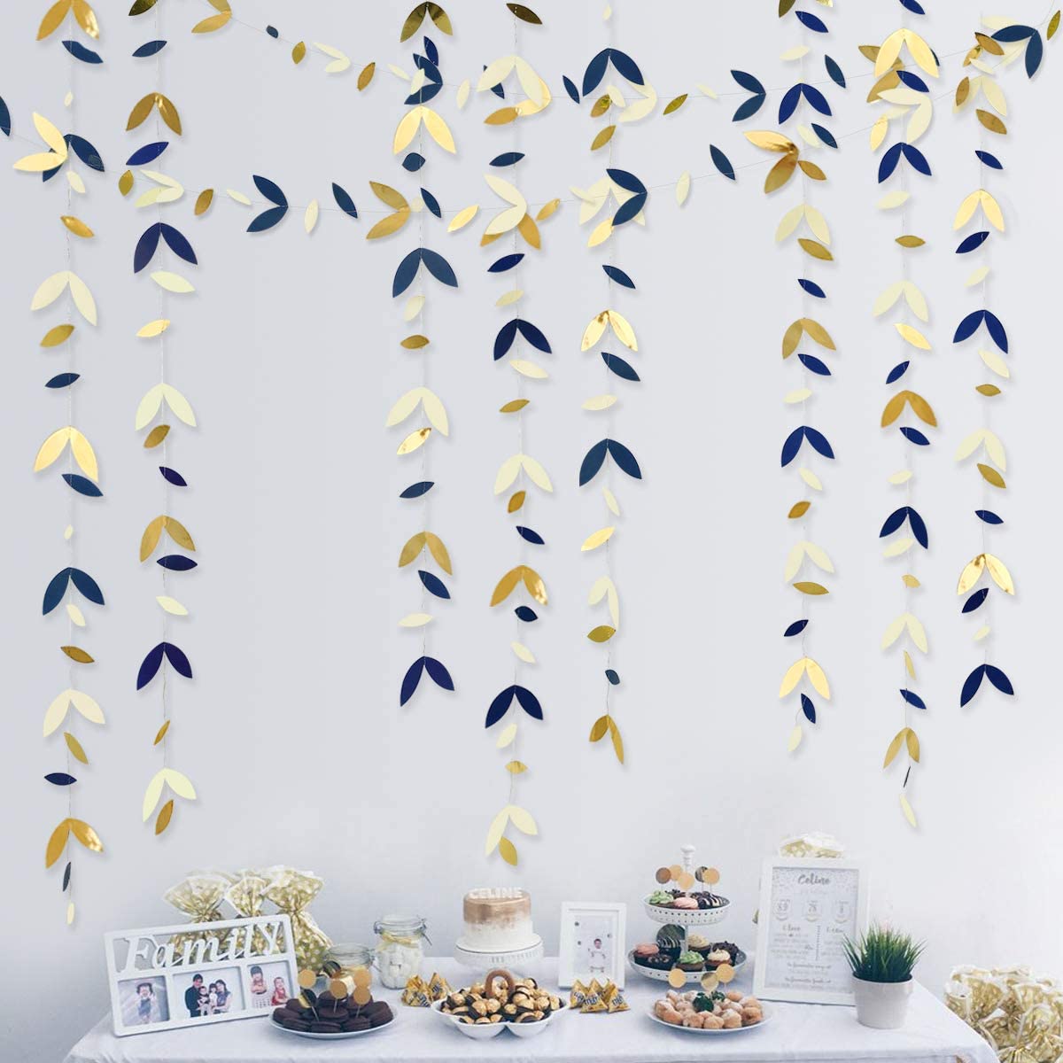 13 ft Mirror Gold Paper Leaf Garlands lämnar streamerdekorationer som hänger för guld födelsedag baby shower bröllop xmas festdekor