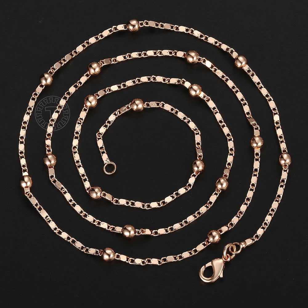 Colliers de pendentif chaîne de liaison de marina mince de 2 mm 585 Collier en or rose pour femmes et filles bijoux en gros des cadeaux de la Saint-Valentin 50 cm 60cm CN18Q