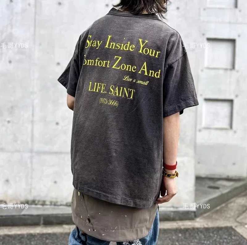 Herr t-shirts Saint Michael vintage t-shirt män kvinnor ängel tvätt vintage tryck t-shirt tee goth j240409