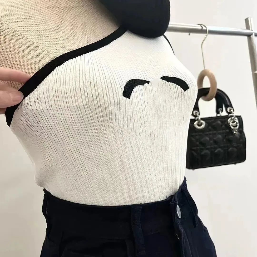 Nieuw design dames sexy single schouderijs zijden gebreide logo borduurwerkmode tanks camis smlxlxxl3xl