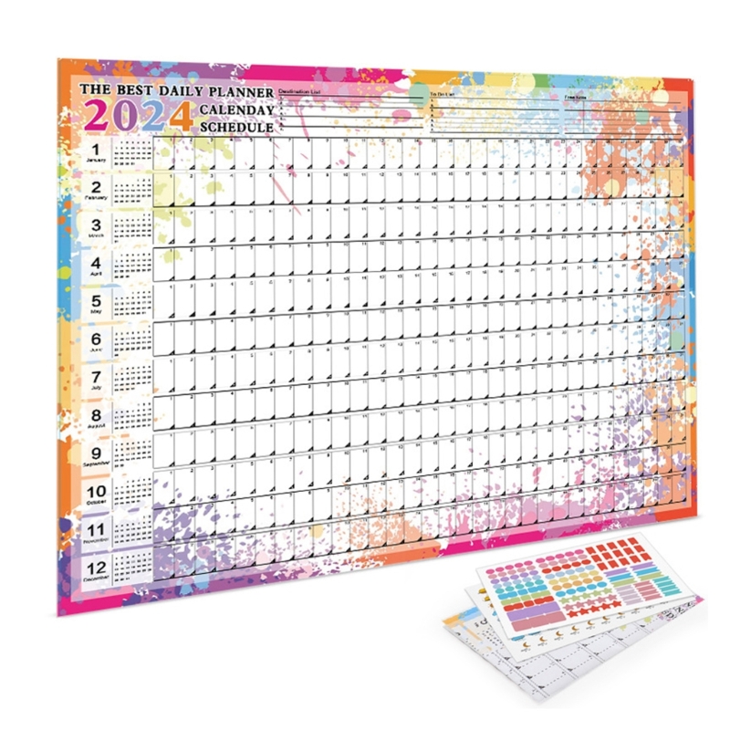 OFBK Wall Calendar Year Planner 2024 en taille d'affiche 14 mois - Format du paysage - planificateur mural, calendrier de l'année, calendrie des affiches